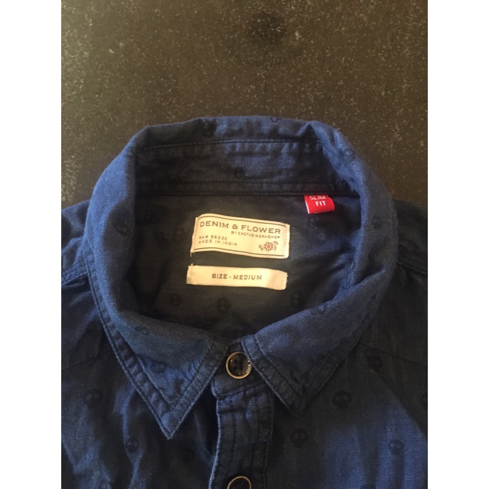 Denim & Flower Skull Print Button Up